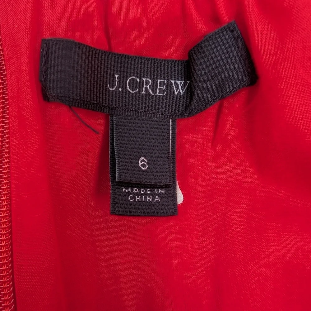 J. Crew Women's Red Poplin Strapless Gathered Bandeau Tube Top Sweetheart Size 6